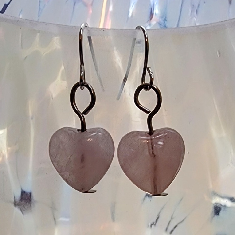 Rose Quartz and Silver Heart Earrings
